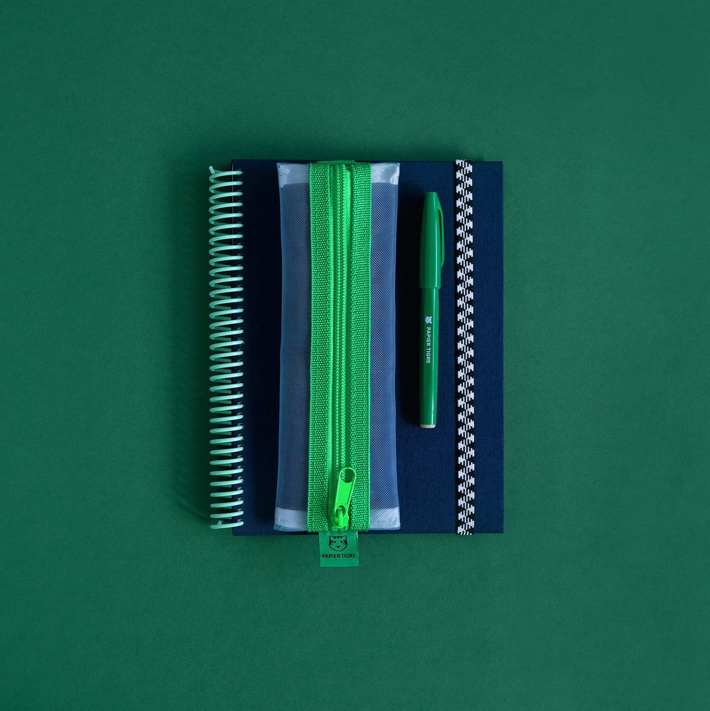 Mesh Pencil Case with Strap: Blue/Green