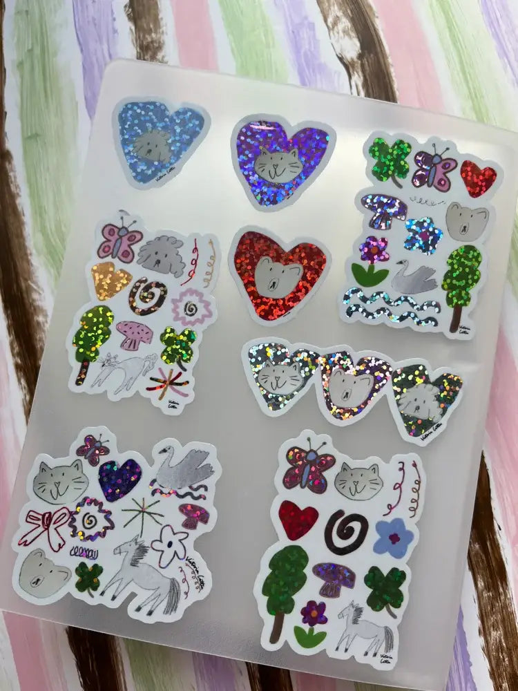 Cat, Bear and Dog Love Hearts Vinyl Sticker