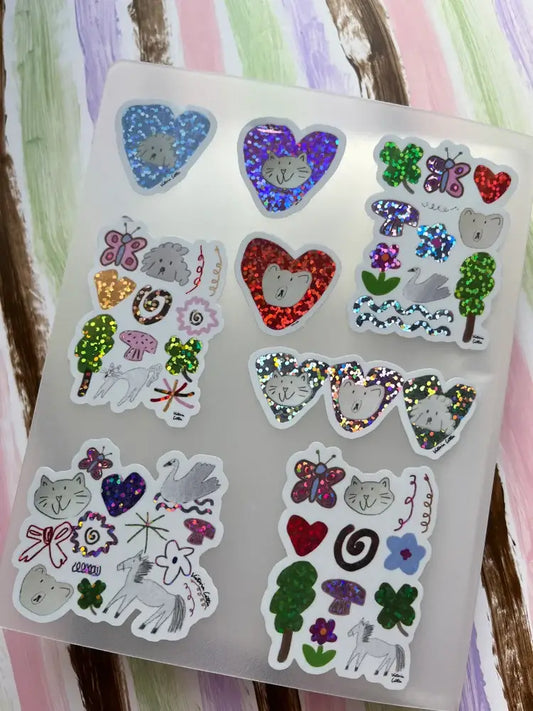 Cat, Bear and Dog Love Hearts Vinyl Sticker