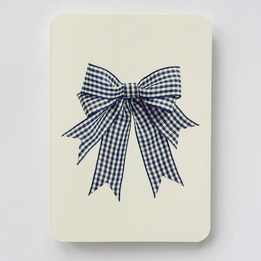 Gingham Blue and White Bow Greeting Card