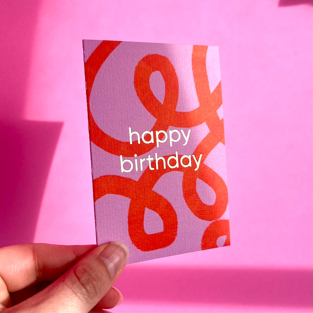 Happy Birthday Mini Card | Pink & Red Doodles