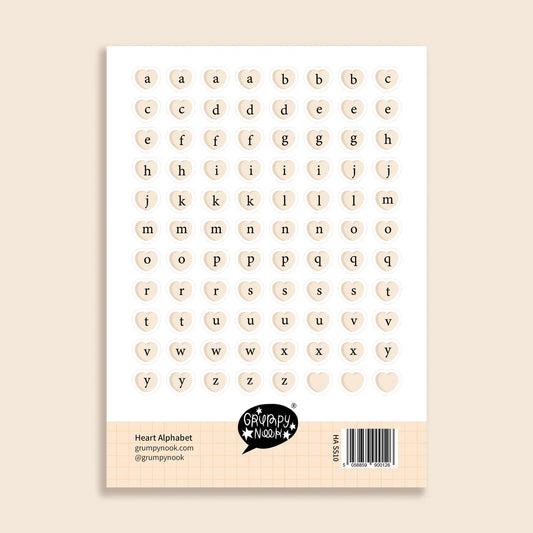 Grumpy Nook Sticker Sheet: Alphabet Heart