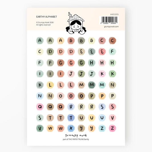 Grumpy Nook Sticker Sheet: Earthly Alphabet