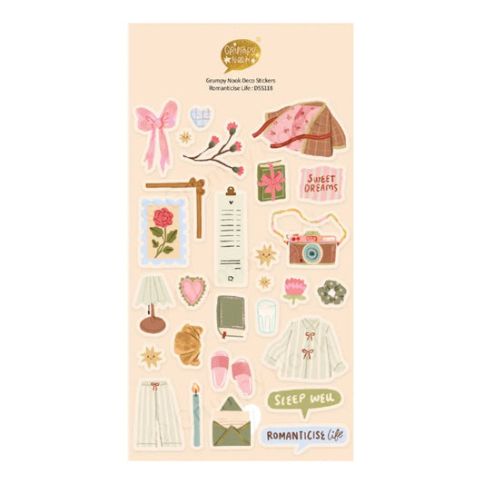 Grumpy Nook Deco Sticker Sheet: Romanticise Life