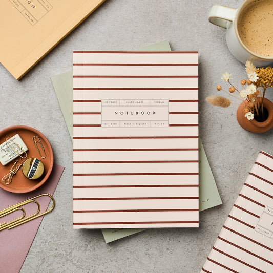 Katie Leamon Ruled Lay Flat Notebook: Burgundy Stripe