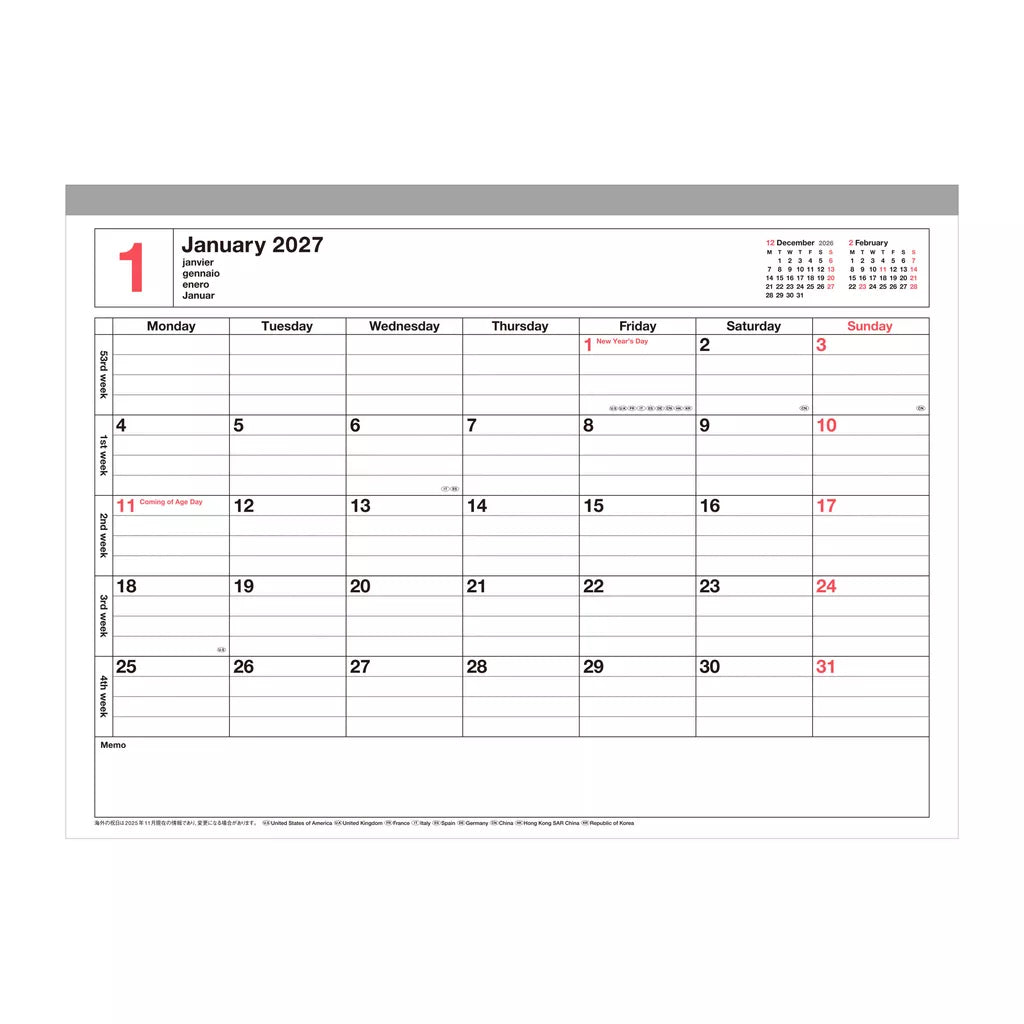 Notebook Calendar 2027: Small