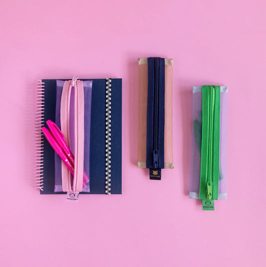 Mesh Pencil Case with Strap: Pink/Purple