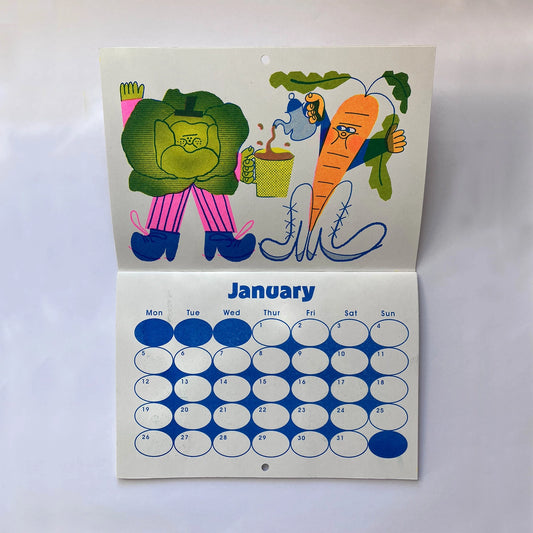 Seasonal Fruit and Veg Risograph 2026 Calendar