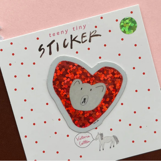 Glitter Heart Bear Teeny Tiny Vinyl Sticker