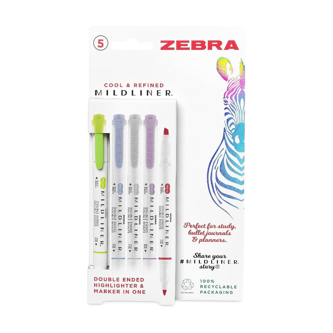 Mildliner Dual Tipped Highlighter 5 Pack: Cool & Refined