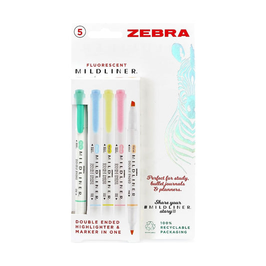 Mildliner Dual Tipped Highlighter 5 Pack: Fluorescent