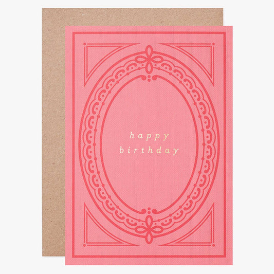Bookish Happy Birthday Card Pink