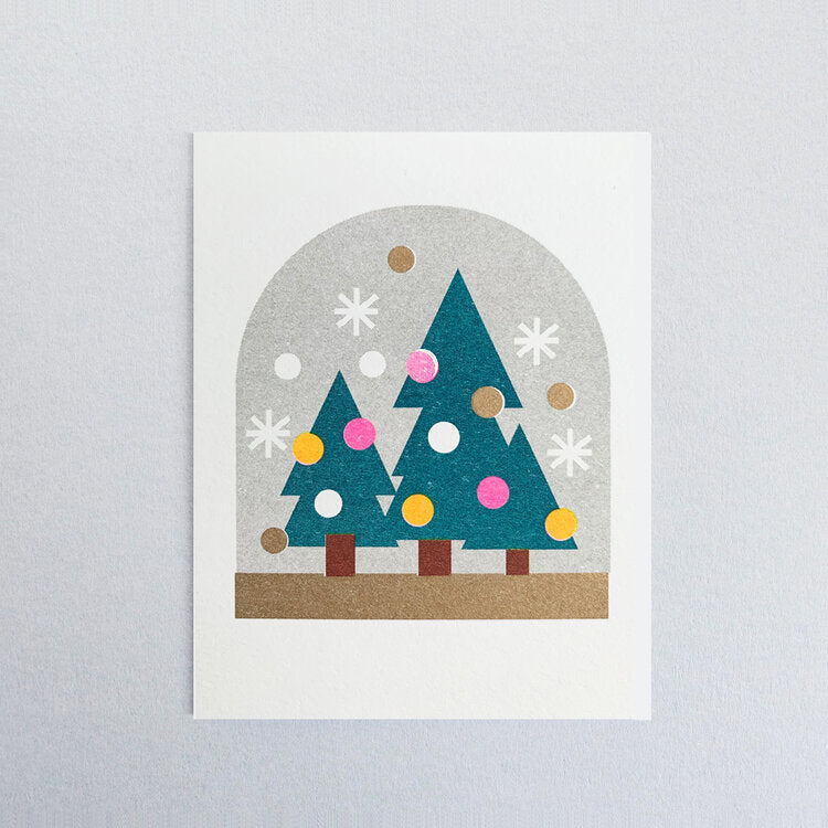 Mini Riso Xmas Card Set: Snowman, Snow Globe, Robin