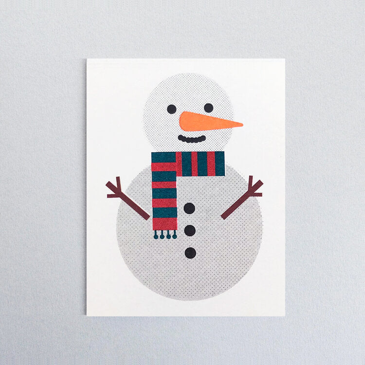 Mini Riso Xmas Card Set: Snowman, Snow Globe, Robin