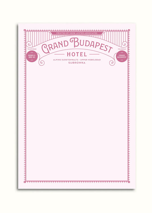 Fictional Hotel Notepad: Grand Budapest Hotel